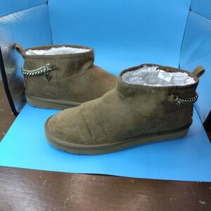 Guess Ankle Boots Womens Size 10 Brown Faux Suede Fur Lined Chain Detail